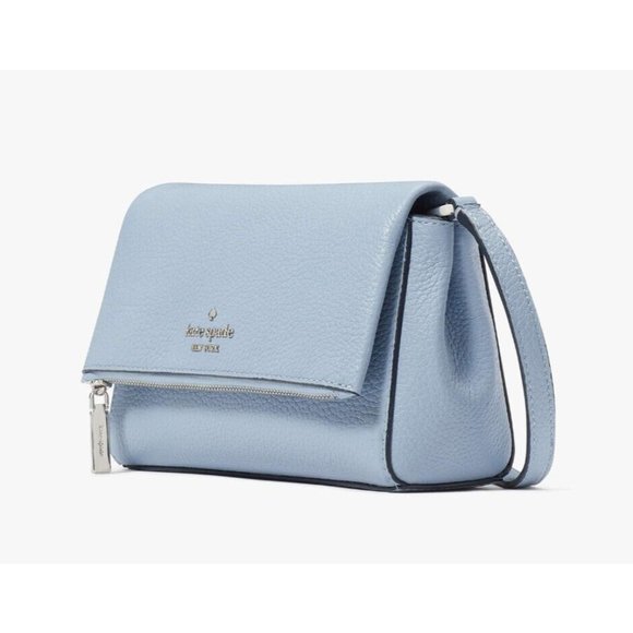 New Kate Spade Leila Mini Zip Crossbody Pebble Leather Muted Blue - Picture 2 of 5